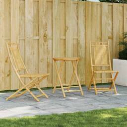 Berkfield Home 3 Piece Bistro Set Bamboo in Brown - thumbnail 2