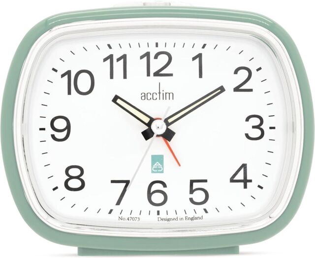 Acctim Camille Analogue Alarm Clock Quartz Luminous Hands Chrome Bezel in Pale Green - image 1