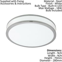 Loops Wall Flush Ceiling Light Colour White Shade White Chrome Plastic Bulb LED 18W - thumbnail 2