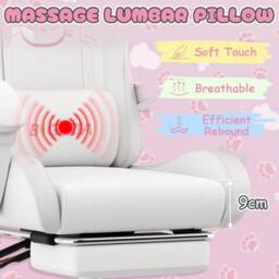 Gartistgo Gaming Chair with Cat Ears, Massage Lumbar Support & Footrest in White - thumbnail 3