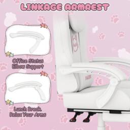 Gartistgo Gaming Chair with Cat Ears, Massage Lumbar Support & Footrest in White - thumbnail 4