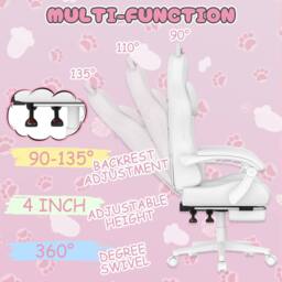 Gartistgo Gaming Chair with Cat Ears, Massage Lumbar Support & Footrest in White - thumbnail 6