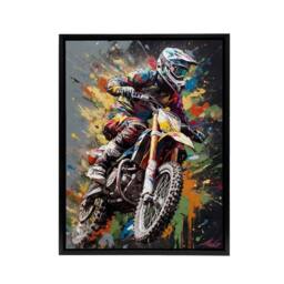 "Artery8 Dirt Bike Sport Motocross Paint Splat Framed Canvas Wall Art Print - Size: W12"" x H16""" - thumbnail 1