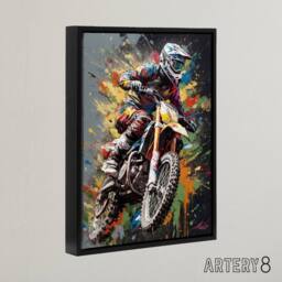 "Artery8 Dirt Bike Sport Motocross Paint Splat Framed Canvas Wall Art Print - Size: W12"" x H16""" - thumbnail 2