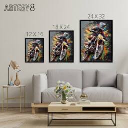 "Artery8 Dirt Bike Sport Motocross Paint Splat Framed Canvas Wall Art Print - Size: W12"" x H16""" - thumbnail 4
