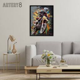 "Artery8 Dirt Bike Sport Motocross Paint Splat Framed Canvas Wall Art Print - Size: W12"" x H16""" - thumbnail 3