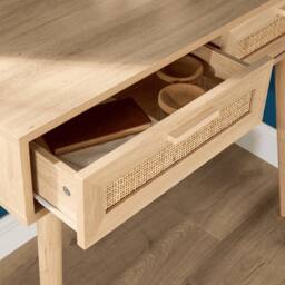 Home Source Dressing Table & Circular Mirror 2 Rattan Front Drawers Vanity Table in Natural - thumbnail 5
