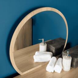 Home Source Dressing Table & Circular Mirror 2 Rattan Front Drawers Vanity Table in Natural - thumbnail 4