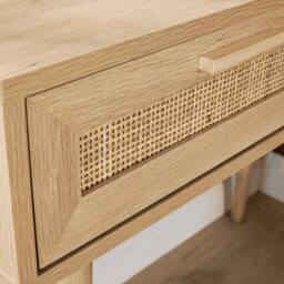Home Source Dressing Table & Circular Mirror 2 Rattan Front Drawers Vanity Table in Natural - thumbnail 6