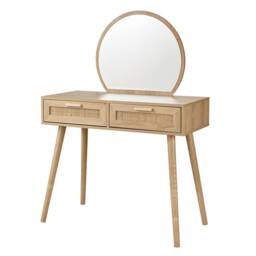 Home Source Dressing Table & Circular Mirror 2 Rattan Front Drawers Vanity Table in Natural - thumbnail 8