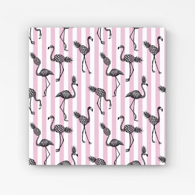 "Warren Reed - Designer Pineapple Flamingo Canvas in Pink - Size: W30"" x H30""" - image 1