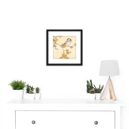 Artery8 Kono Bairei Songbird on Flowering Branch 8X8 Inch Square Wooden Framed Wall Art Print Picture with Mount in Black - thumbnail 2