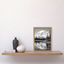 Artery8 Wall Art Print Mount McKinley Reflecting on Wonder Lake Tranquil Water Black & White Photograph Scenic Mountain Valley Landscape Artwork - thumbnail 2
