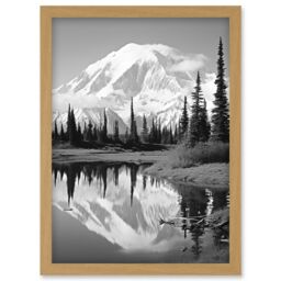 Artery8 Wall Art Print Mount McKinley Reflecting on Wonder Lake Tranquil Water Black & White Photograph Scenic Mountain Valley Landscape Artwork - thumbnail 1