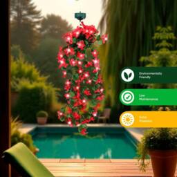 Gardenwize Solar Hanging Primrose Flower Lights with 30 LEDs in Red - thumbnail 3