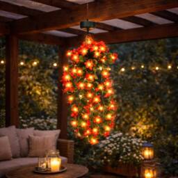 Gardenwize Solar Hanging Primrose Flower Lights with 30 LEDs in Red - thumbnail 5