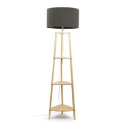 ValueLights Hiru 3 Tier Wooden Shelf Floor Lamp with Boucle Drum Shade in Charcoal - thumbnail 5