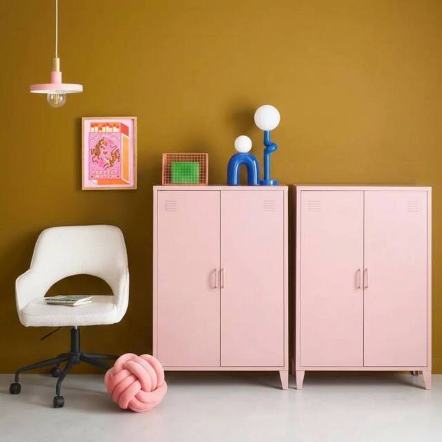 sweeek Set of 2 metal cabinets/wardrobes 2 doors L 75 x W 33 x H 110 cm in Pink - image 1