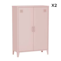 sweeek Set of 2 metal cabinets/wardrobes 2 doors L 75 x W 33 x H 110 cm in Pink - thumbnail 7