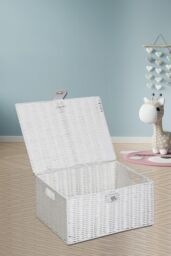 Arpan Resin Woven Storage Basket Box with Lid & Lock-W33cmX24cmXH15.5cm in White - Size: Medium - thumbnail 5