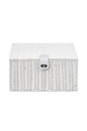 Arpan Resin Woven Storage Basket Box with Lid & Lock-W33cmX24cmXH15.5cm in White - Size: Medium