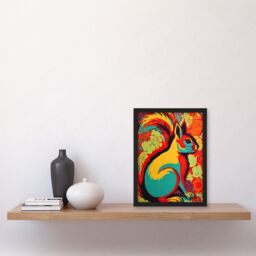 Artery8 Wall Art Print Autumn Squirrel Screen Neon Red Orange Yellow Teal Abstract Vibrant Bold Bright Colourful Painting Art Framed - thumbnail 4