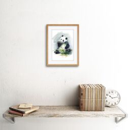 "Artery8 Wall Art Print Panda Eating Watercolour Art Framed 9x7 inch in Beige - Size: W7"" x H9""" - thumbnail 2