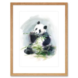 "Artery8 Wall Art Print Panda Eating Watercolour Art Framed 9x7 inch in Beige - Size: W7"" x H9""" - thumbnail 1