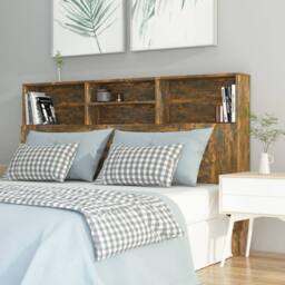 Berkfield Home Headboard Cabinet Smoked Oak 160x19x103.5 cm in Brown - thumbnail 2