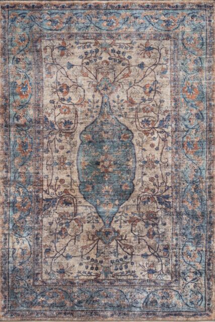 Kukoon Blue Distressed Soft Washable & Liquid Repellent Living Room Area Rug in Duck Egg Blue - Size: 60 cm x 240 cm - image 1