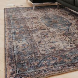 Kukoon Blue Distressed Soft Washable & Liquid Repellent Living Room Area Rug in Duck Egg Blue - Size: 60 cm x 240 cm - thumbnail 6
