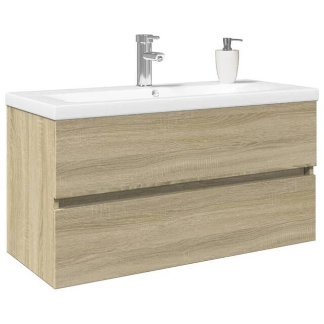 Berkfield Home Durable 2 Piece Bathroom Furniture Set Ceramic & Engineered Wood in Light Tan - image 1