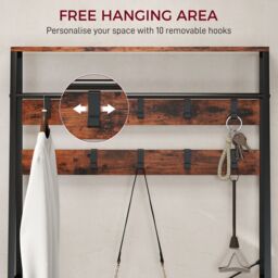 HOMCOM Coat Rack with Shoe Storage, Bench & 10 Hooks in Brown - thumbnail 5