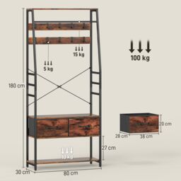 HOMCOM Coat Rack with Shoe Storage, Bench & 10 Hooks in Brown - thumbnail 3