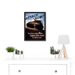 Artery8 World War WW2 USA Attack Tank Metal Copper Zinc Lead A4 Artwork Framed Wall Art Print in Black - thumbnail 2