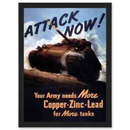 Artery8 World War WW2 USA Attack Tank Metal Copper Zinc Lead A4 Artwork Framed Wall Art Print in Black - thumbnail 1