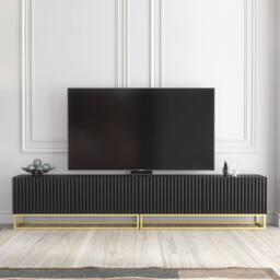 Creative Furniture Ripple Duo TV Unit 200cm - Black with Fluted Doors