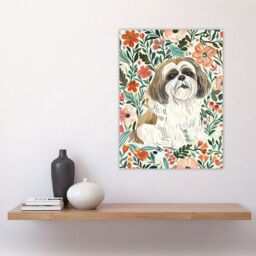 "Artery8 Cute Shih Tzu Dog Lover Rustic Floral Portrait Wall Art Print - Size: W18"" x H24""" - thumbnail 4