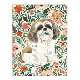 "Artery8 Cute Shih Tzu Dog Lover Rustic Floral Portrait Wall Art Print - Size: W18"" x H24""" - thumbnail 1