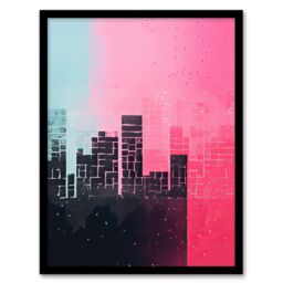 Artery8 Wall Art Print Abstract Geometric Cityscape Painting Blue Pink Pastel Framed Art - Size: A4 - thumbnail 1
