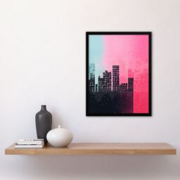 Artery8 Wall Art Print Abstract Geometric Cityscape Painting Blue Pink Pastel Framed Art - Size: A4 - thumbnail 4