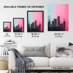 Artery8 Wall Art Print Abstract Geometric Cityscape Painting Blue Pink Pastel Framed Art - Size: A4 - thumbnail 3