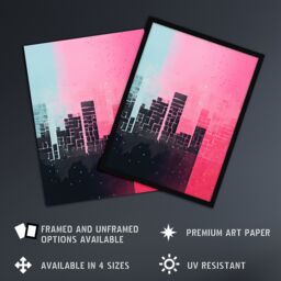 Artery8 Wall Art Print Abstract Geometric Cityscape Painting Blue Pink Pastel Framed Art - Size: A4 - thumbnail 2