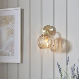 Loops Wall Light - Satin Brass Plate & Champagne Lustre Glass - 25W E14 - Dimmable in Clear - thumbnail 4