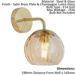Loops Wall Light - Satin Brass Plate & Champagne Lustre Glass - 25W E14 - Dimmable in Clear - thumbnail 2