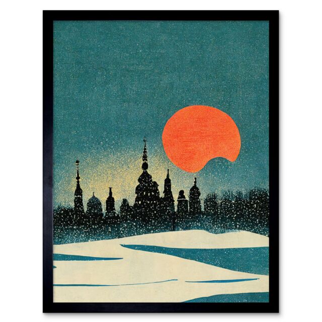 "Artery8 Wall Art Print Cathedral Saint Sophia Kiev Ukraine Winter Sunset Art Framed in Black - Size: W12"" x H16""" - image 1