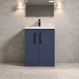 Balterley Contemporary Bathroom Floor 2-Door Vanity Unit & Basin, Blue, 600mm in Blue - thumbnail 2
