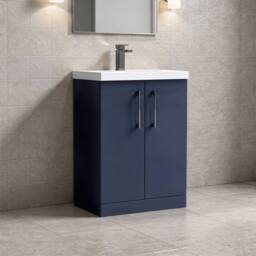 Balterley Contemporary Bathroom Floor 2-Door Vanity Unit & Basin, Blue, 600mm in Blue - thumbnail 3
