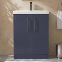Balterley Contemporary Bathroom Floor 2-Door Vanity Unit & Basin, Blue, 600mm in Blue - thumbnail 5