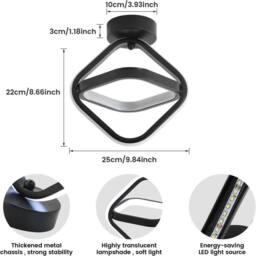 EONLION 2X Modern LED Ceiling Light 22W Cool White Fixture Metal in Black - thumbnail 2
